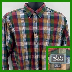 Woolrich Mens Chestnut‎ Plaid Button Down Long Sleeve 100% Cotton Shirt